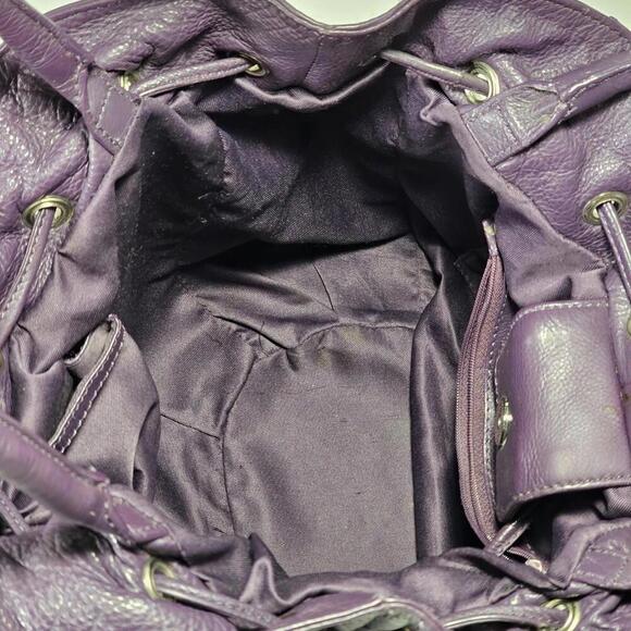 Vintage Sylvain Lefebvre Purple Leather Shoulder Bag Purse Drawstring Tassels - Picture 15 of 15